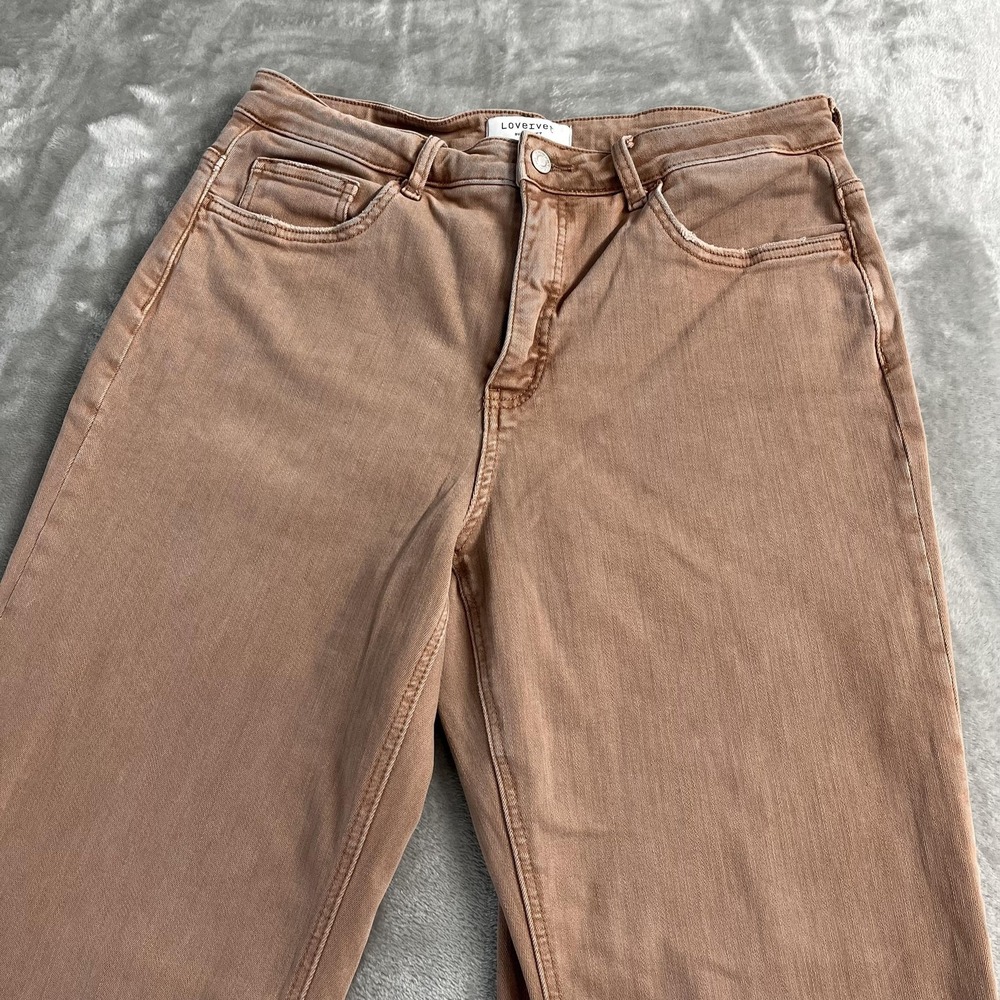 Lovervet By Vervet Wide Leg Jeans Juniors 13 Beige Hi-Rise Stretch Raw Hem 31x31 - Picture 2 of 11